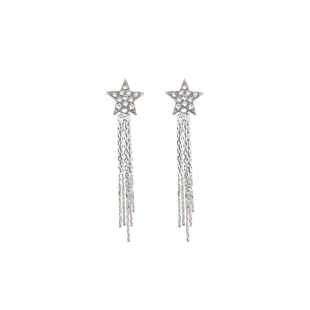 Five pointed star full diamond tassel earrings