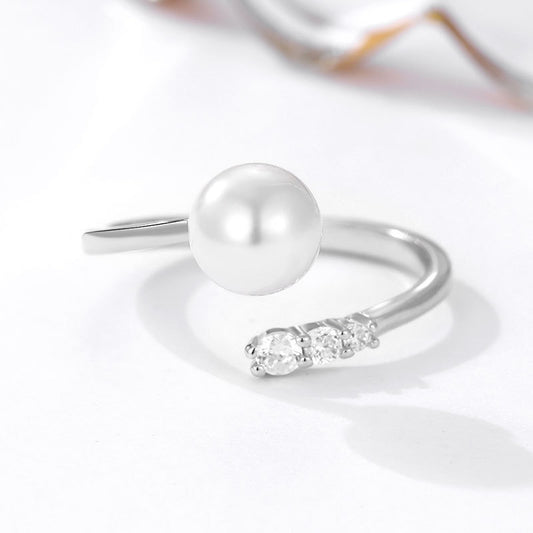 S925 sterling silver ring women's pearl with diamond opening ring